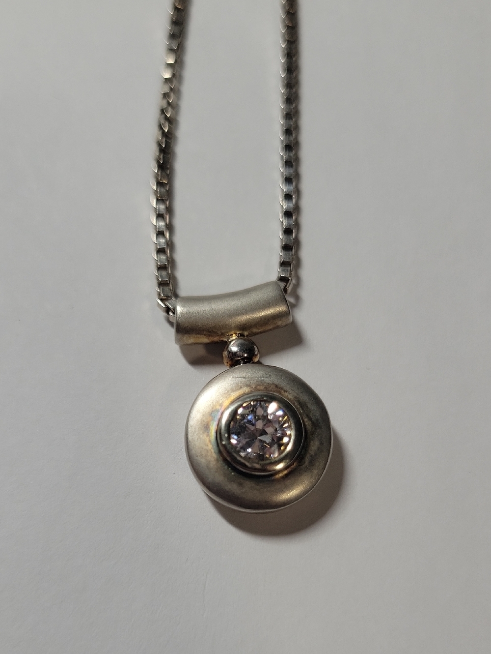 Silver 925 Round Pendant Necklace with Clear Crystal